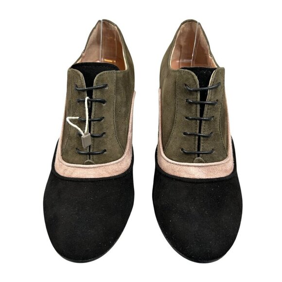 L'Autre Chose Olive, Black Italian Suede Leather Stack Heel Ankle Boot Bootie 36 - Picture 5 of 10